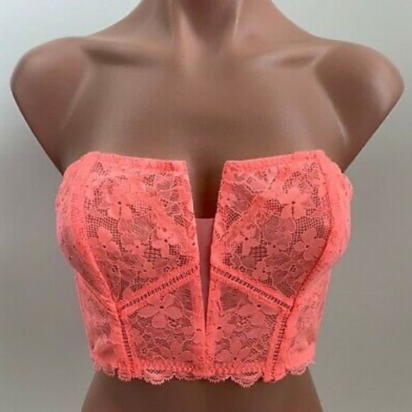 ⭐️ Victoria's Secret Dream Angels Lace Bustier Corset Bra Pink Neon NWT - Picture 1 of 8